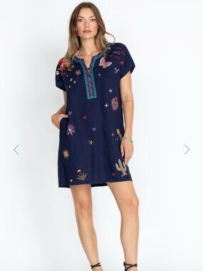 Johnny Was Monroe Embroidered Tunic Dress with Embroidered Motifs